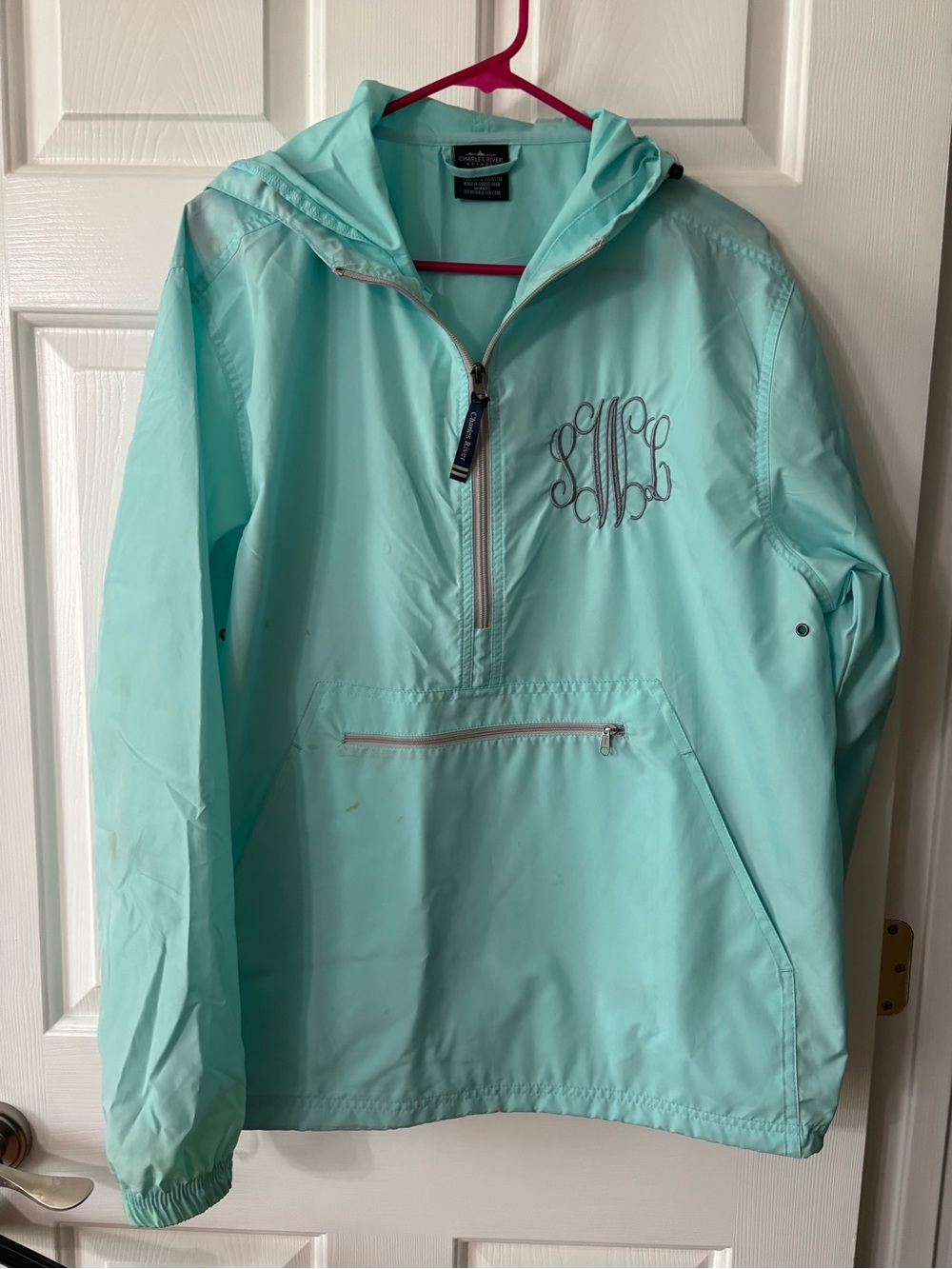 Charles River Apparel Mint Green Hooded Rain Anorak with Monogram